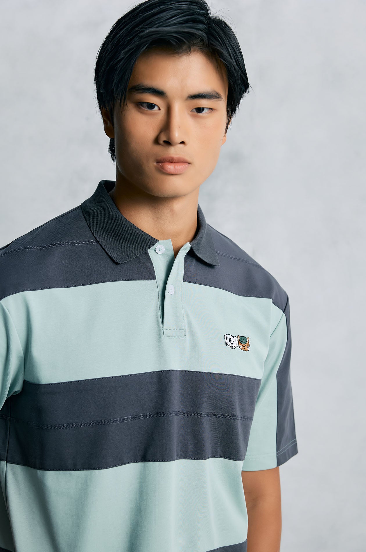 Cat and Dog Striped Polo Shirt