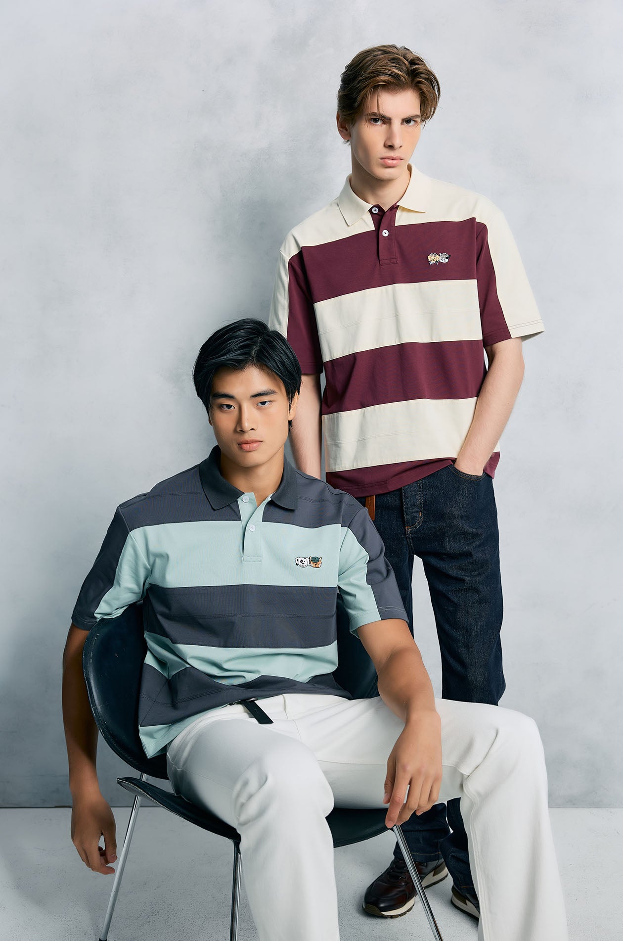 Cat and Dog Striped Polo Shirt
