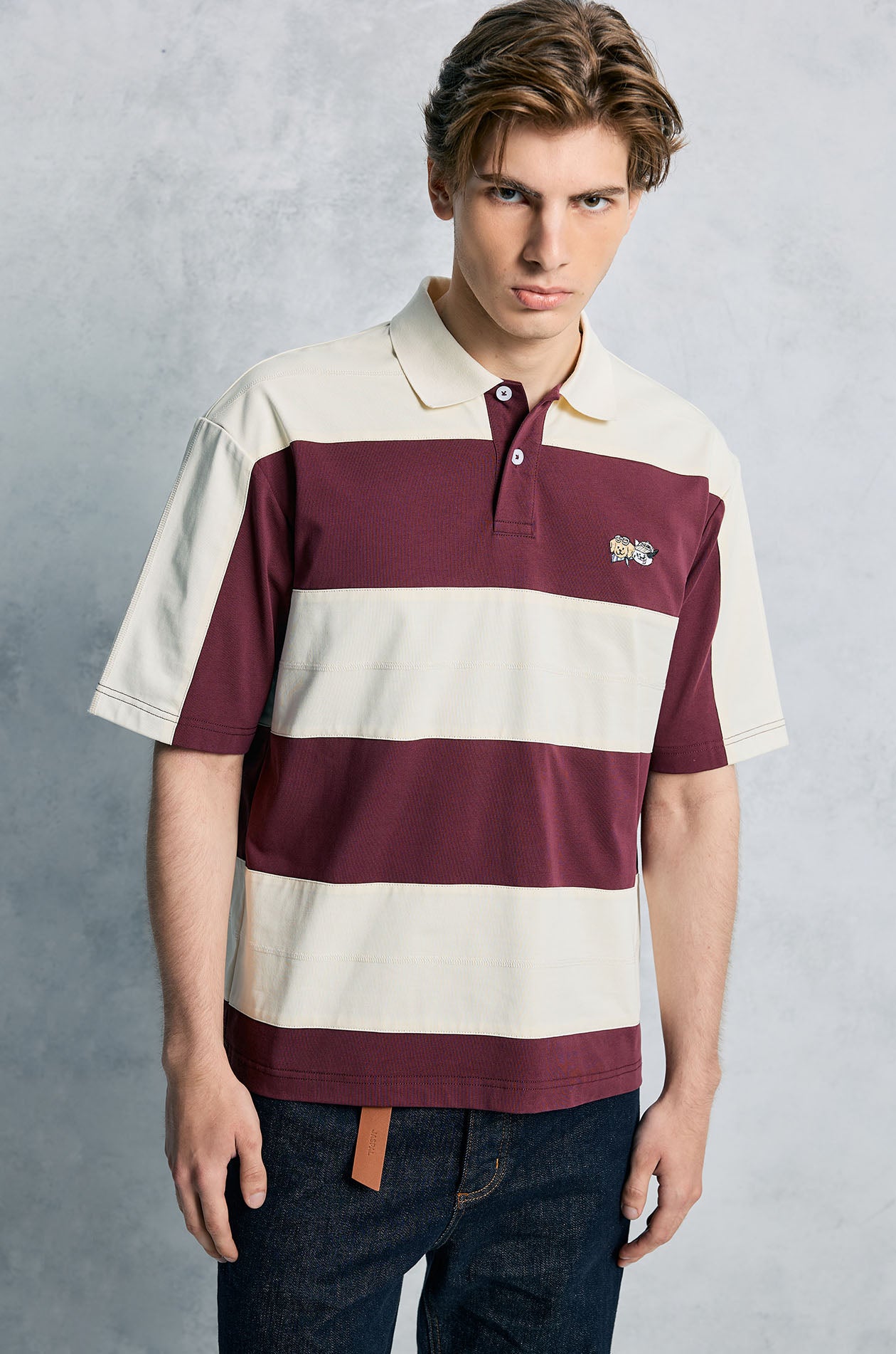 Cat and Dog Striped Polo Shirt