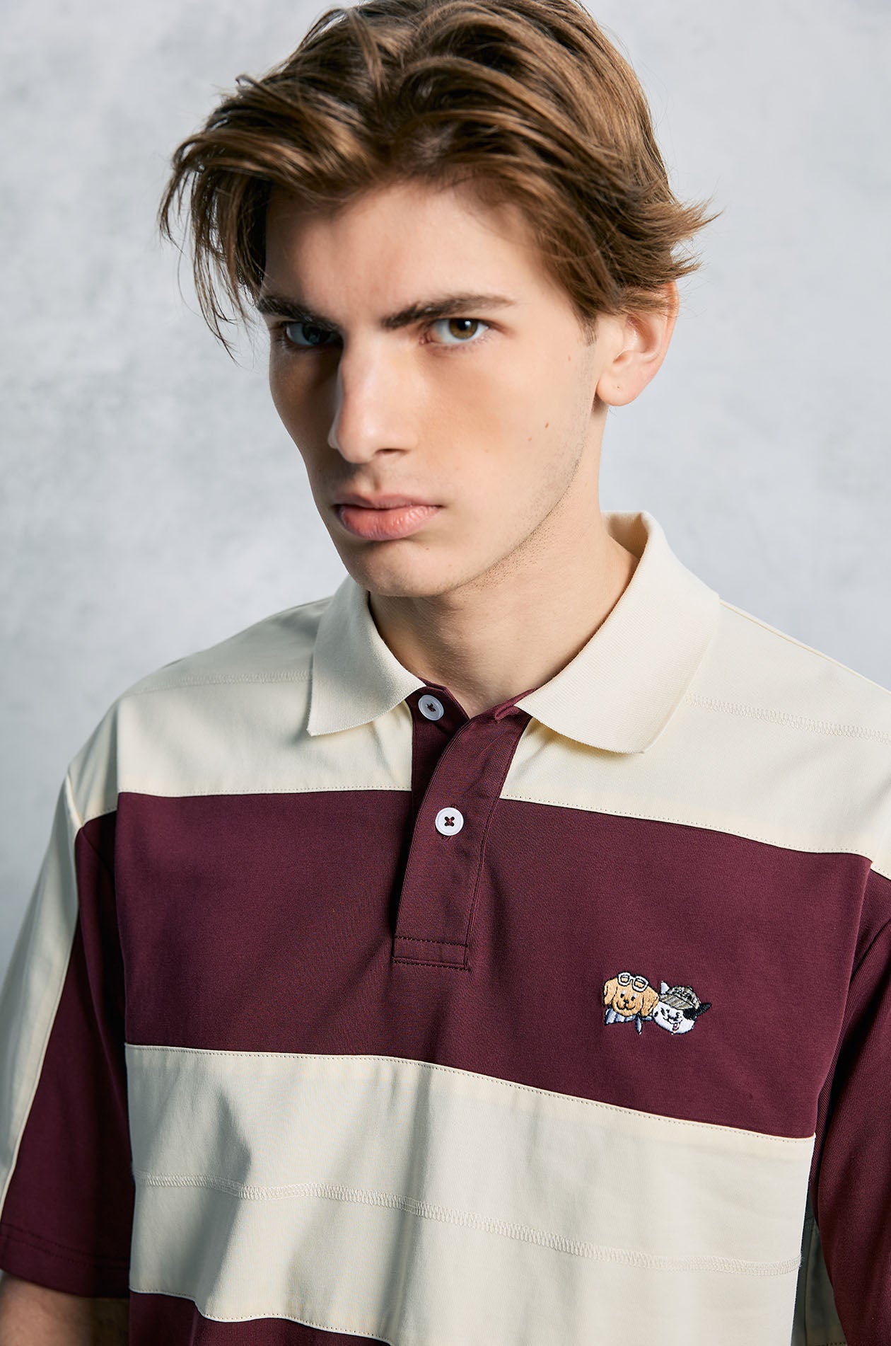 Cat and Dog Striped Polo Shirt