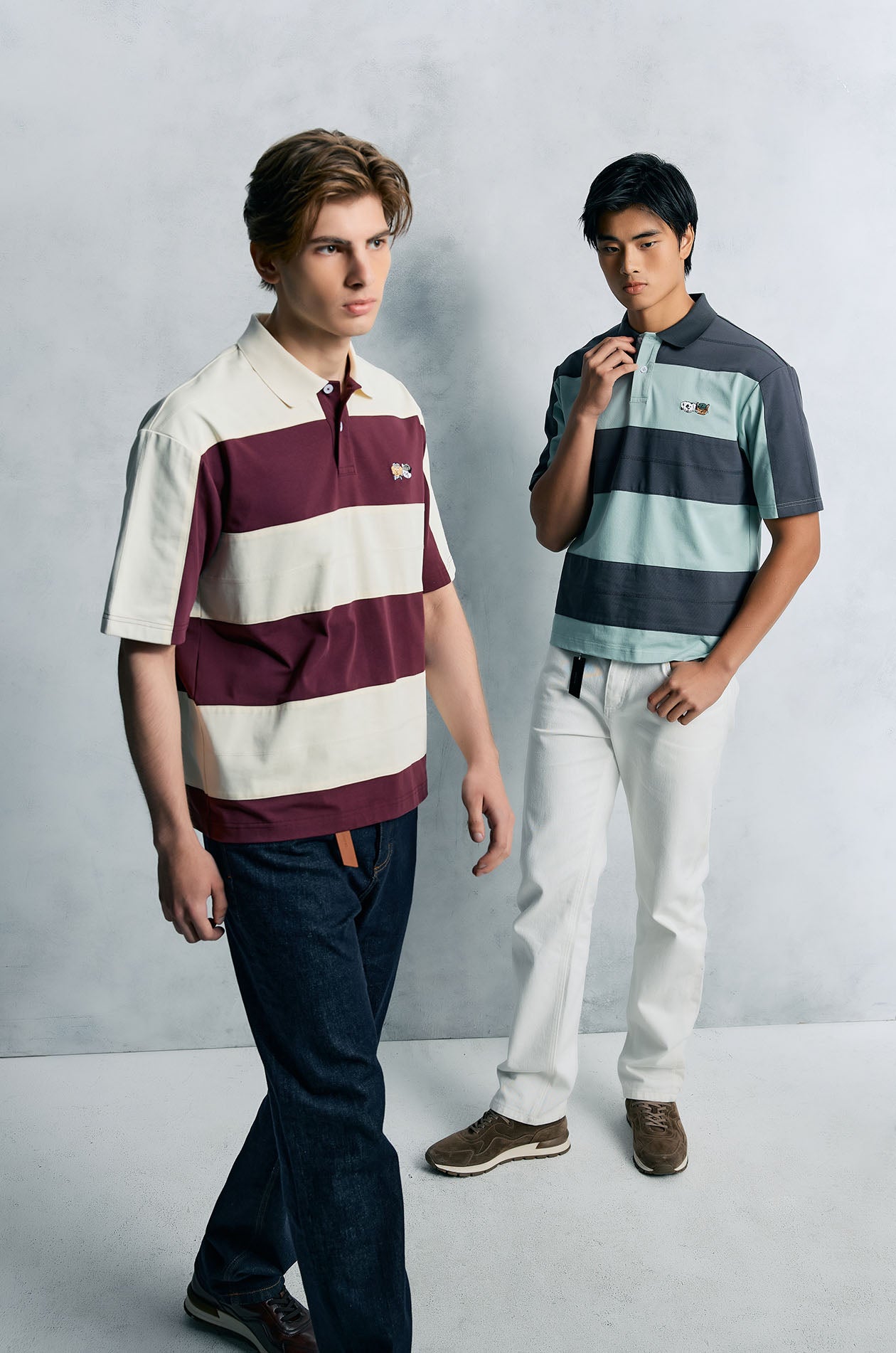 Cat and Dog Striped Polo Shirt