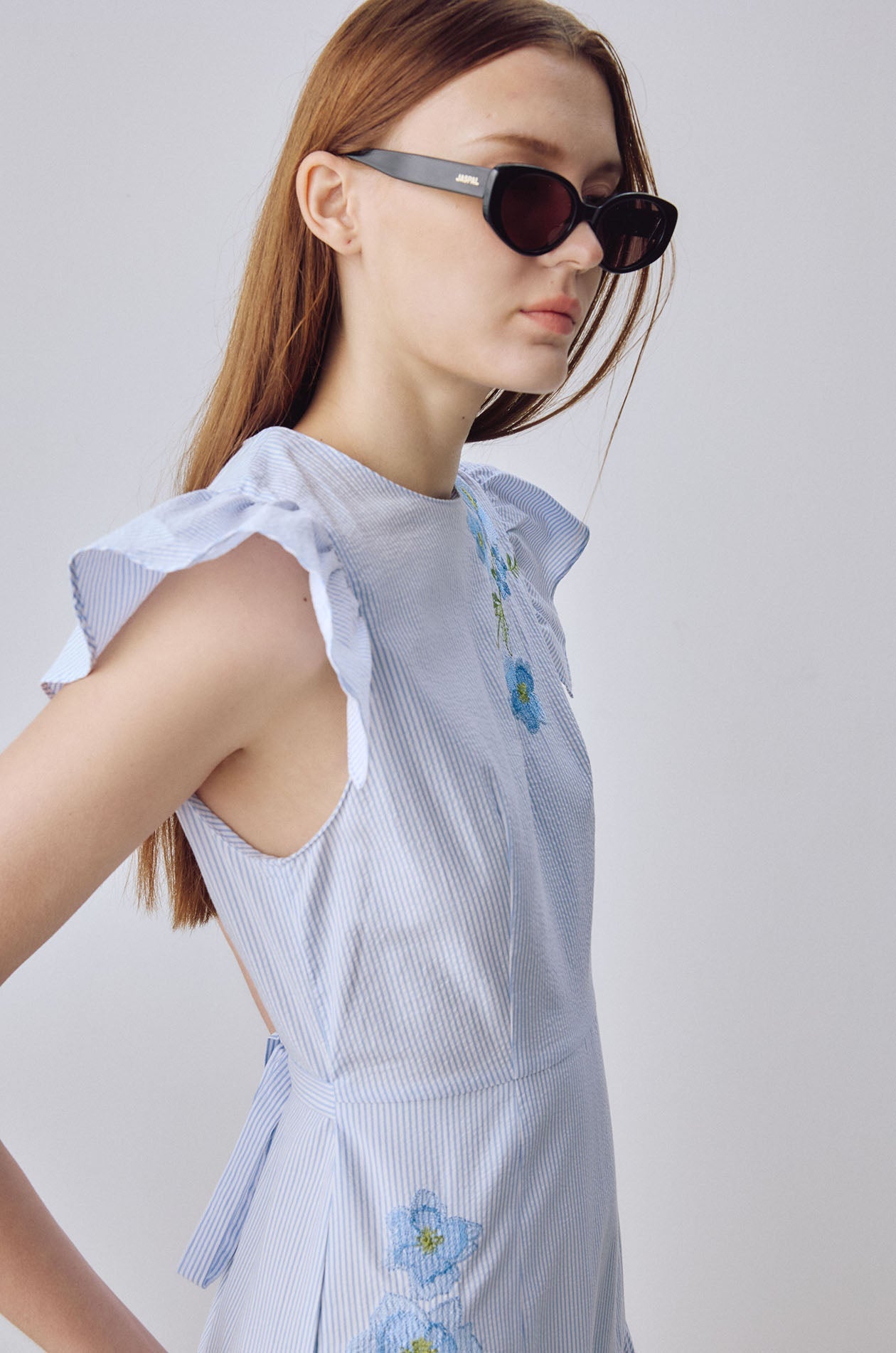 Blue Flower Seersucker Midi Dress