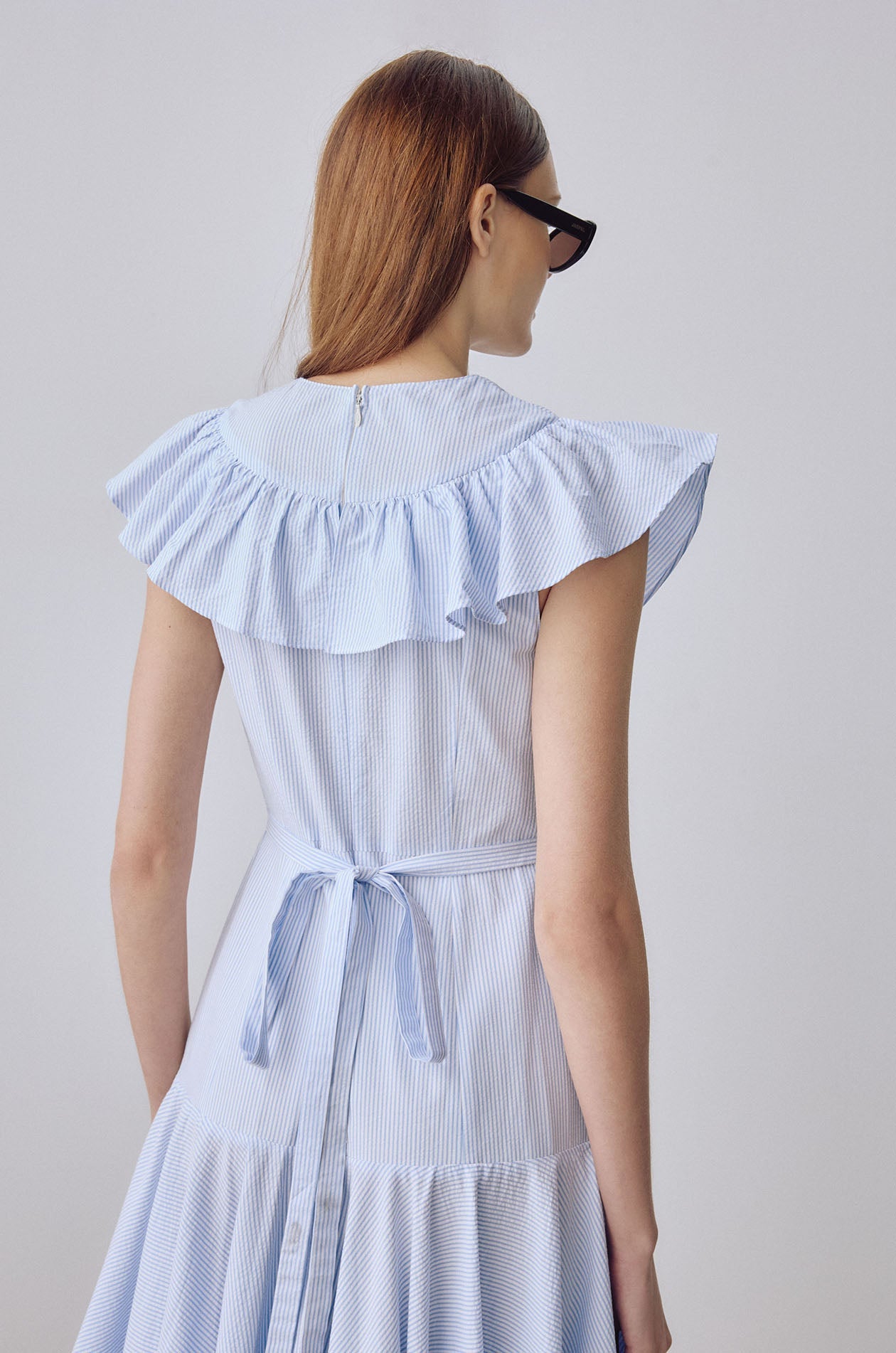 Blue Flower Seersucker Midi Dress